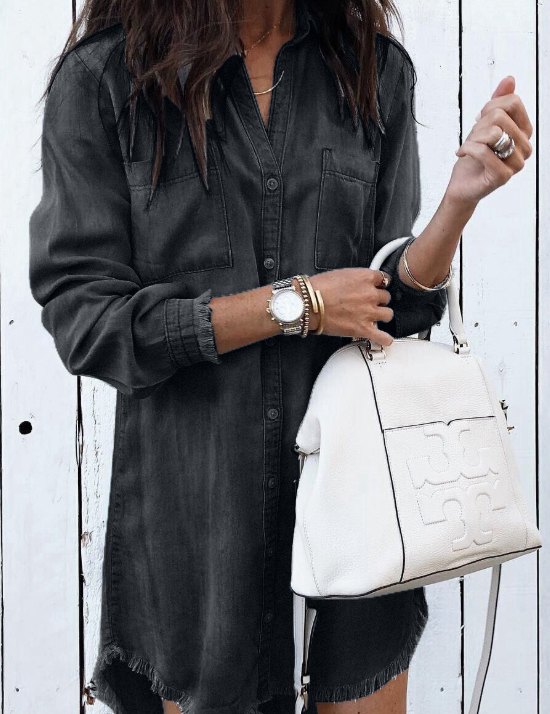 Céleste Beaurivage | Washed Denim Shirt Dress Long Sleeve