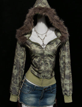 Priscilla Armand | Fur-Trim Camo Hoodie For Women