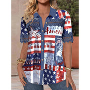 Renata Clearfield | American Flag Print Button-Down Shirt For Women