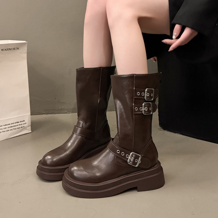 Isadora Fenwick | Buckle Strap Platform Mid-Calf Boots For Women