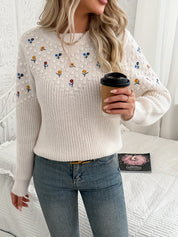 Isadora Beaumarchais | Floral Embroidered Knit Sweater For Women