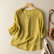 Ophelia Vantrell | Embroidered Cotton Linen Blouse For Women