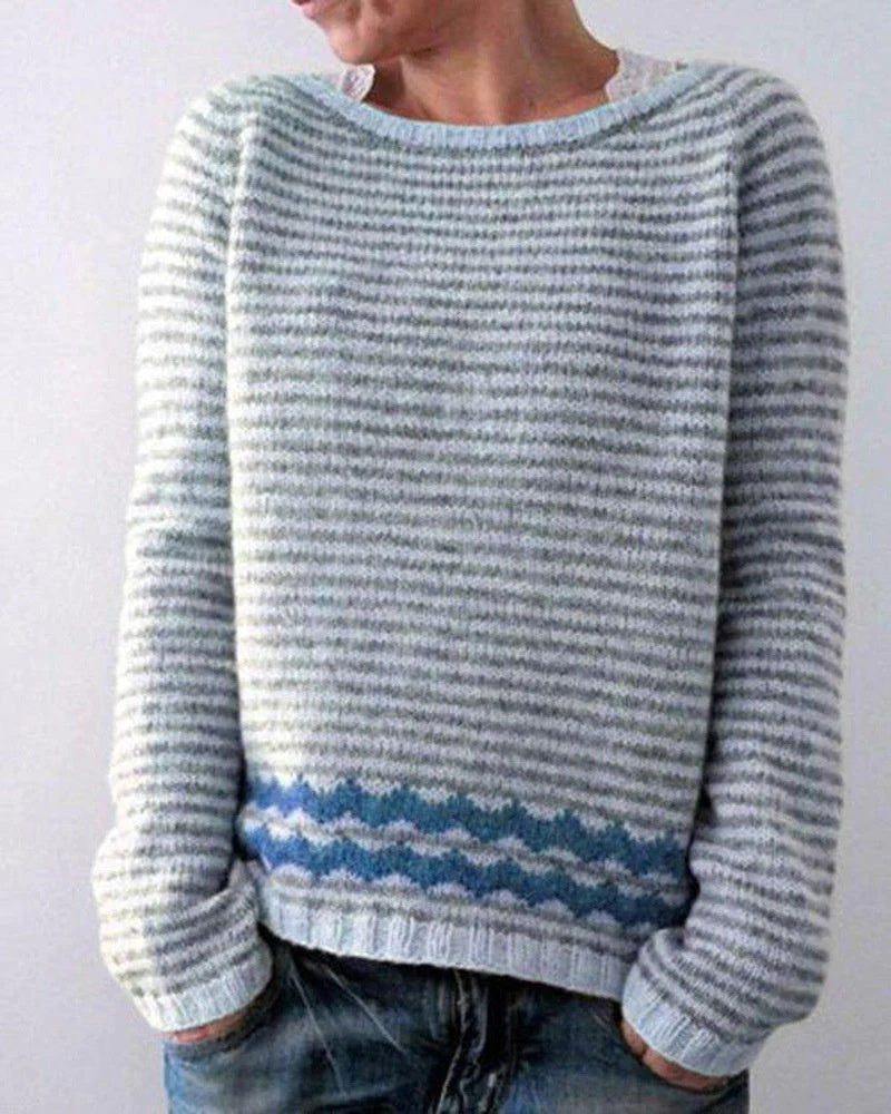 Tallulah Loxton | Striped Zigzag Hem Knit Sweater For Women