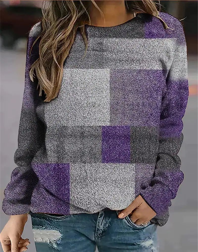 Simone Beaumont | Colorblock Plaid Crew Neck Sweater For Women