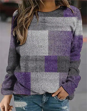 Simone Beaumont | Colorblock Plaid Crew Neck Sweater For Women