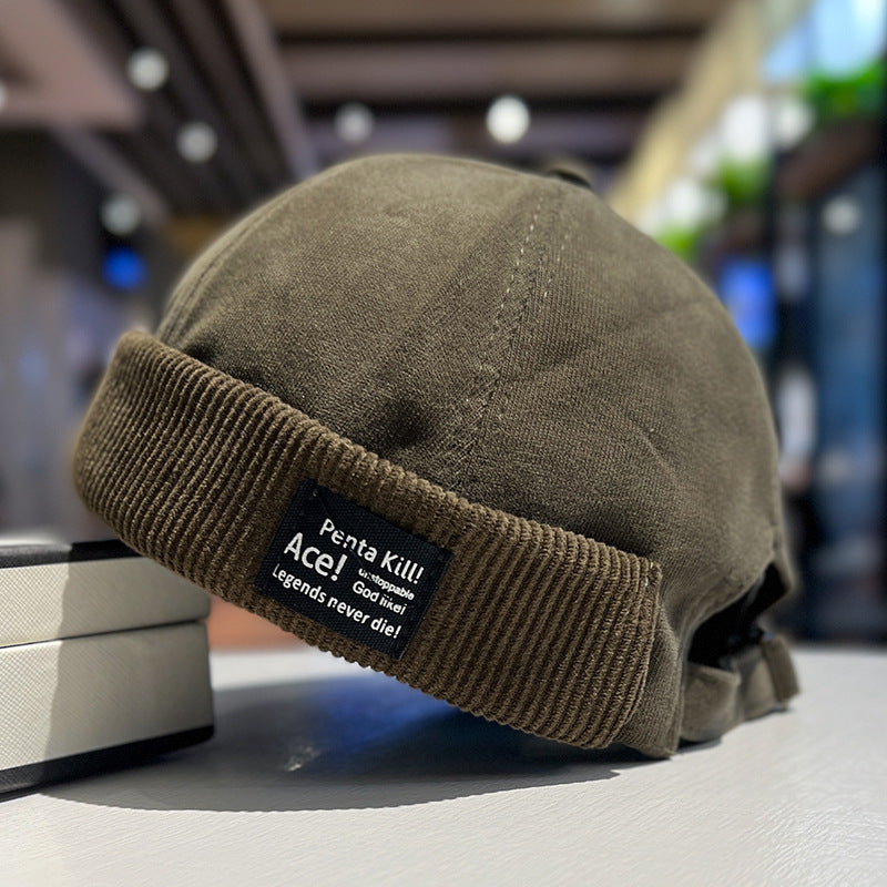 Corduroy Cuff Skull Cap Hat - Army Green