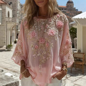 Aurora Delvigne | Rose-Embroidered Bohemian Blouse For Women