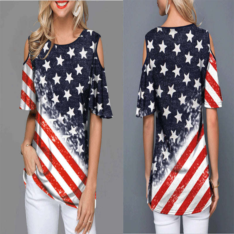 Tiffany Marlowe | American Flag Cold Shoulder Top For Women