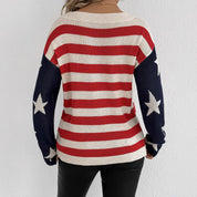Charlotte Monroe | American Flag Off-Shoulder Knit Sweater For Women