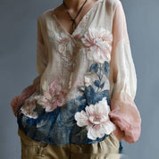 Rosalie Fontanel | Floral Print V-Neck Blouse For Women