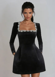 Margaux Delacourt | Velvet Cocktail Dress With Crystal Neckline