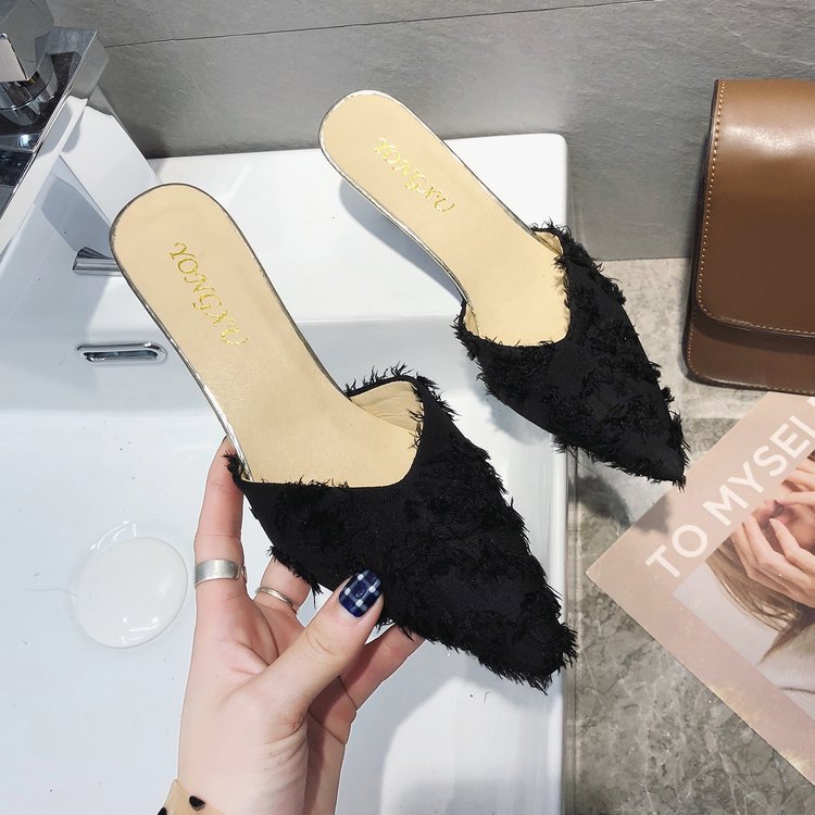 Kinsley Malwell | Fluffy Pointed Toe Mule Heels For Women