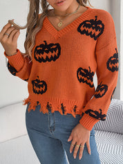 Marina Castellucci | Pumpkin Print Distressed Sweater For Women