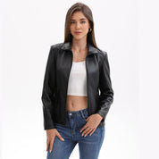 Celestine Duvall | Zip-Front Leather Jacket For Women