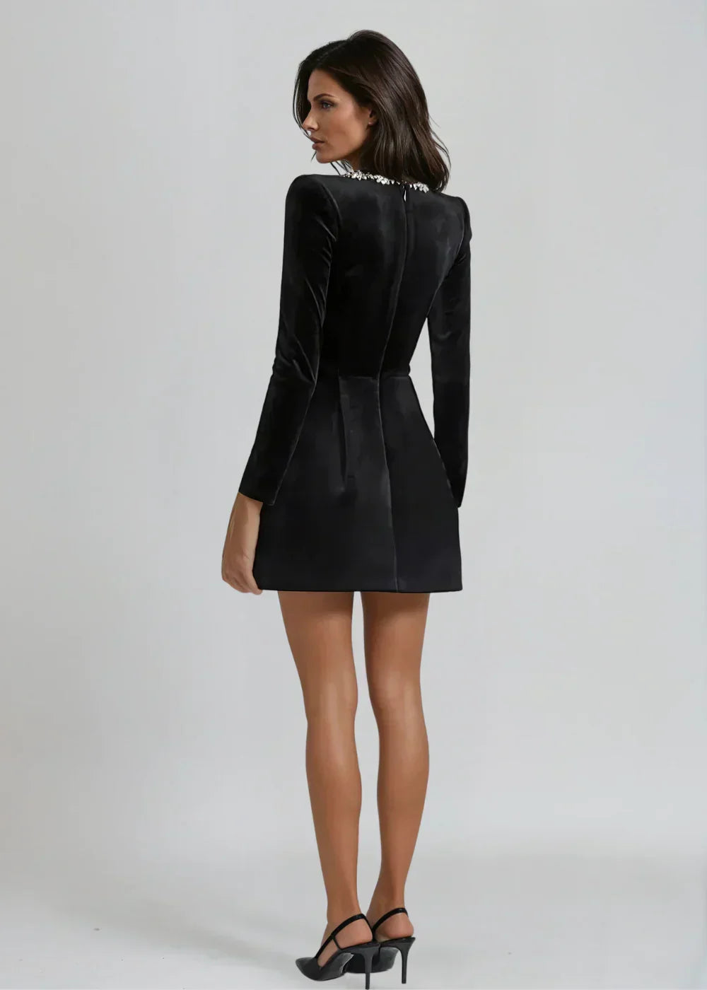 Margaux Delacourt | Velvet Cocktail Dress With Crystal Neckline