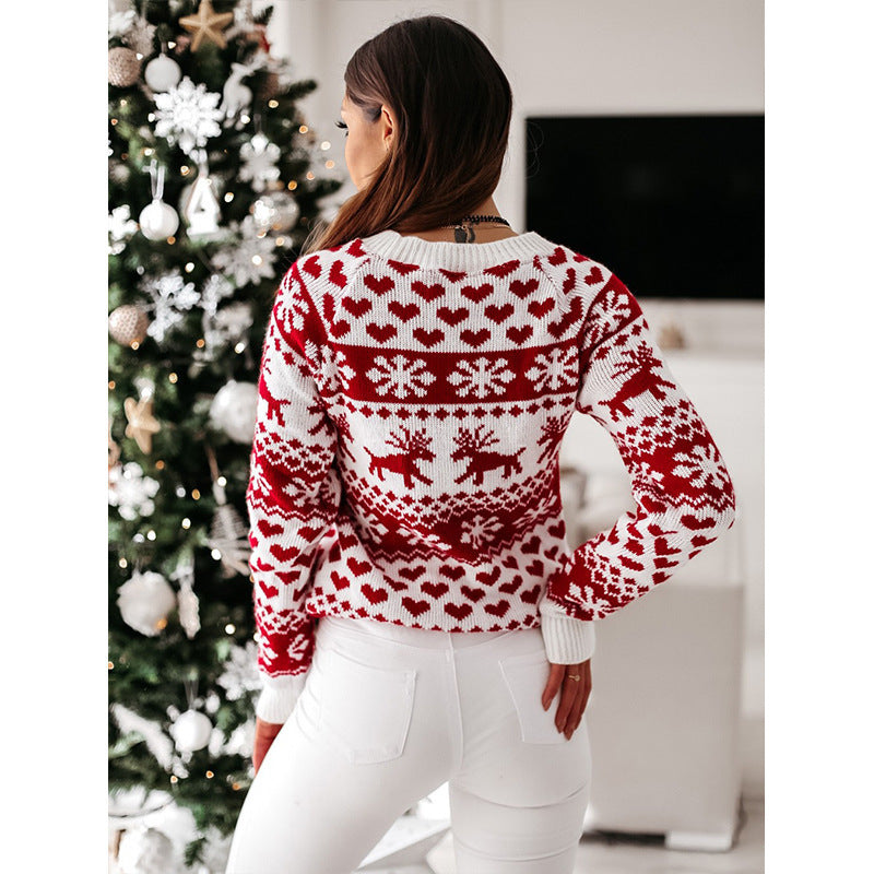 Sleigh Bell | Red Reindeer Fair Isle Christmas Sweater For Women