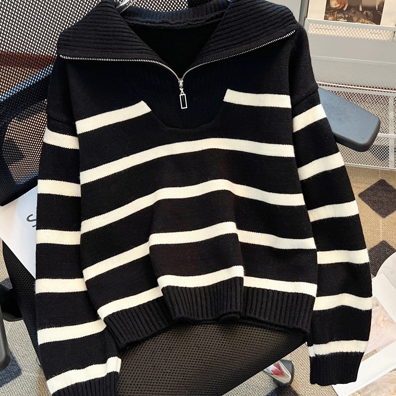 Perrine Duchamp | Striped Quarter-Zip Sweater For Women