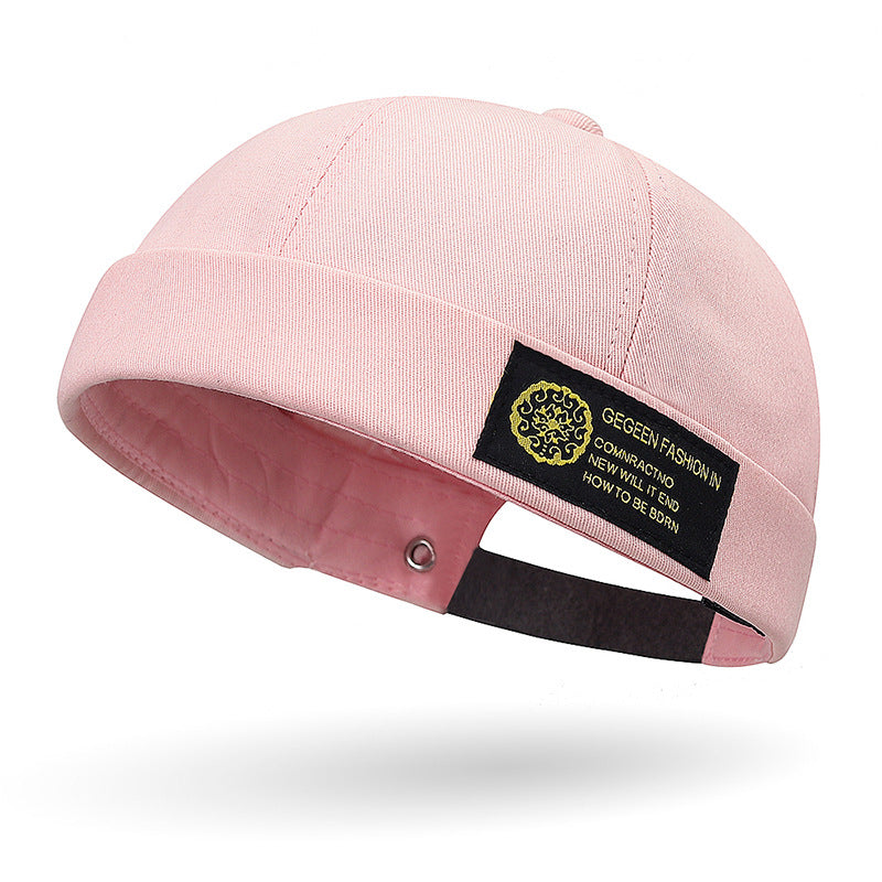 Side Patch Brimless Skull Cap Hat - Pink