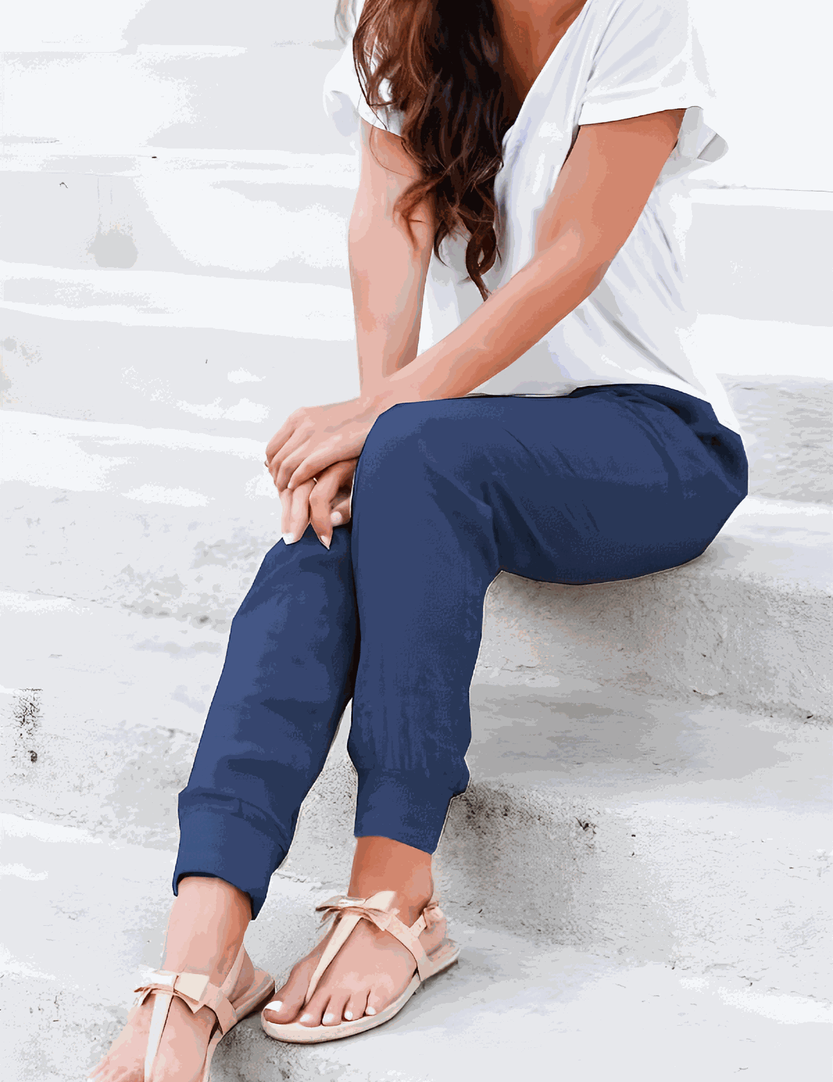 Seraphina Wentford | Beige Linen Drawstring Jogger Pants with Elastic Ankle Cuffs