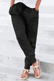 Seraphina Wentford | Beige Linen Drawstring Jogger Pants with Elastic Ankle Cuffs