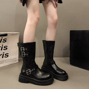 Isadora Fenwick | Buckle Strap Platform Mid-Calf Boots For Women