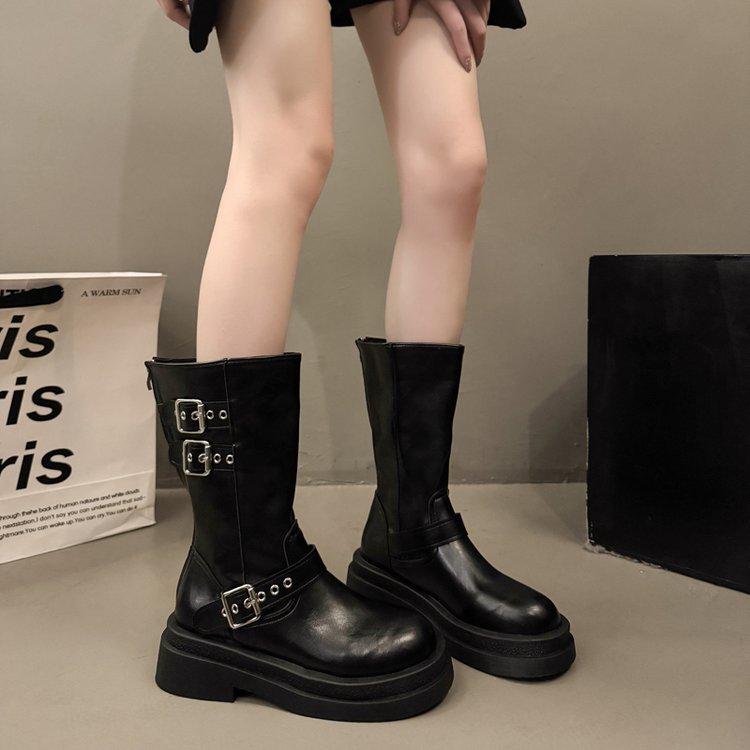 Isadora Fenwick | Buckle Strap Platform Mid-Calf Boots For Women