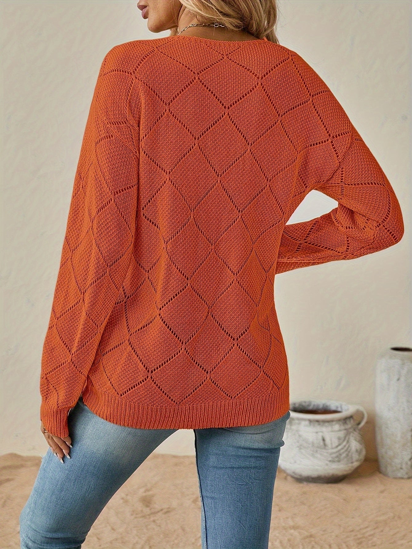Camryn Ashwood | Openwork V-Neck Sweater For Women