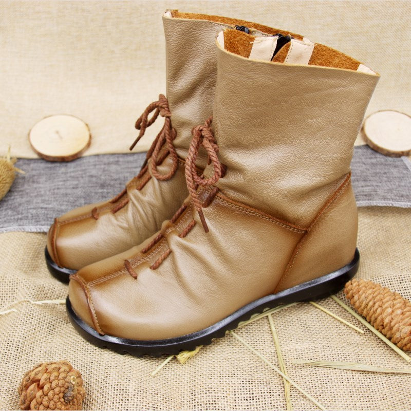 Amara Vecchio | Red Leather Lace-Up Ankle Boots For Women