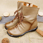 Amara Vecchio | Red Leather Lace-Up Ankle Boots For Women