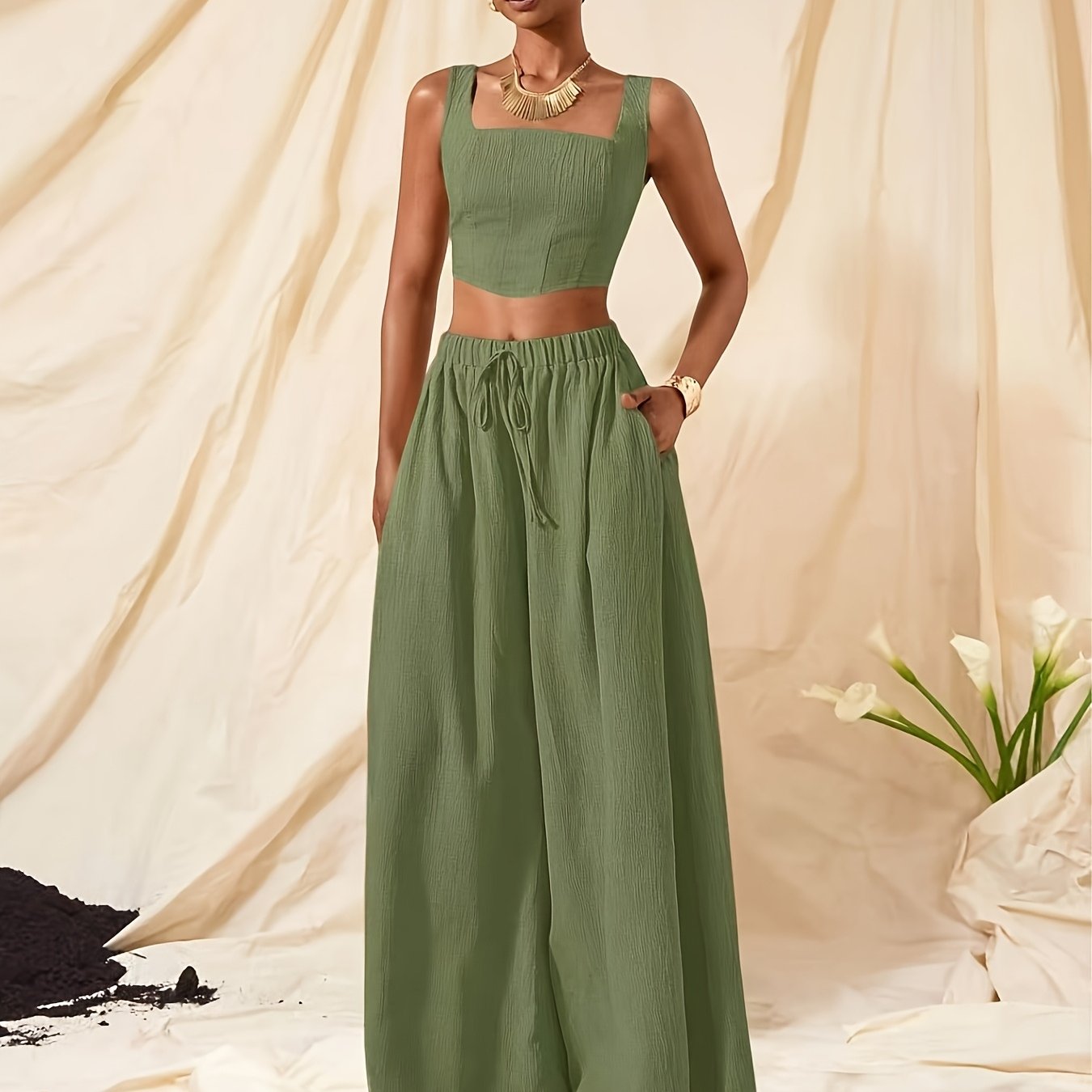 Solène Duchamp | Wide-Leg Two-Piece Set With Drawstring Waist For Women