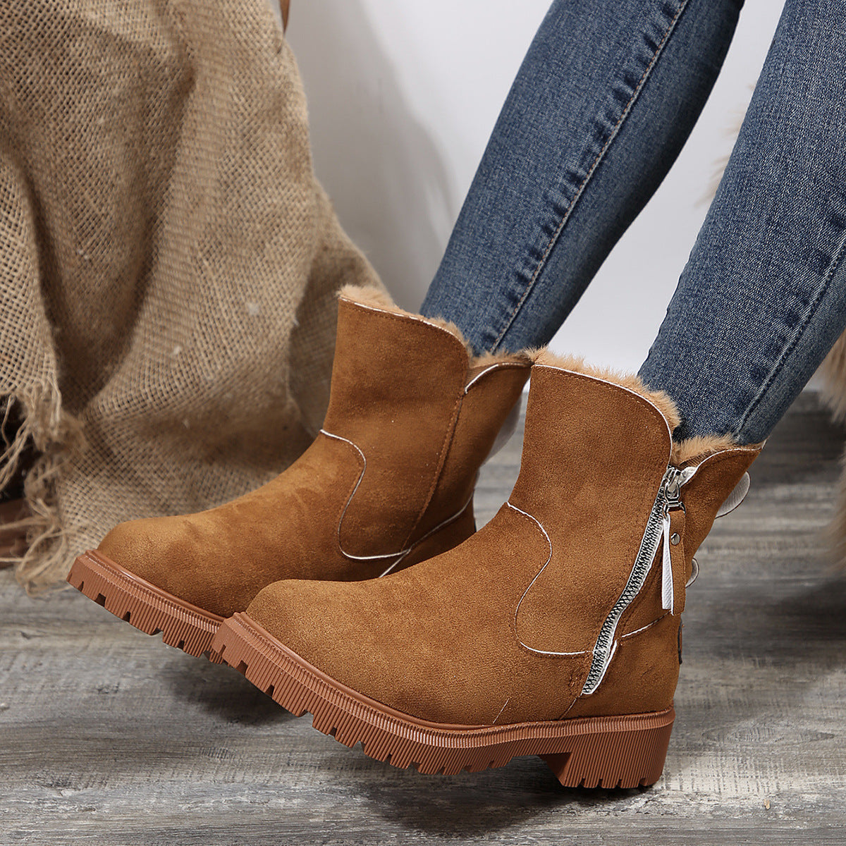 Gussie Crangate | Suede-Look Faux Fur Side-Zip Snow Boots For Women