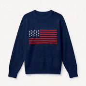 Pauline Courtland | Navy Crew Neck Flag Veterans Day Sweater For Women