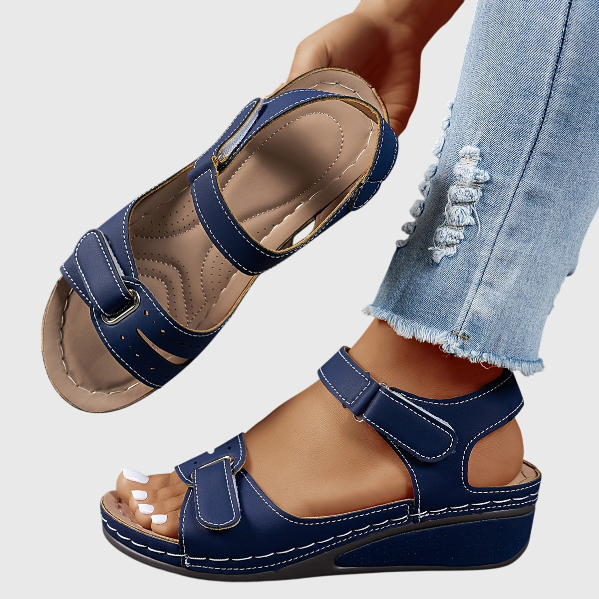 Renata Villefore | Red Orthopedic Wedge Sandals with Hook-and-Loop Strap