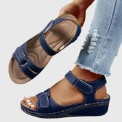 Renata Villefore | Red Orthopedic Wedge Sandals with Hook-and-Loop Strap