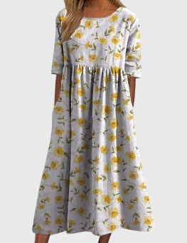 Rowena Beauclaire | Blue Floral Midi Dress with Half Sleeves