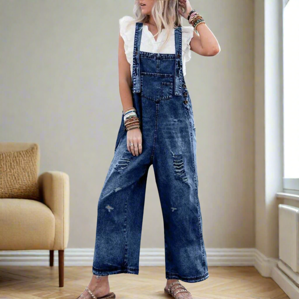 Blanche Rocheteau | Distressed Denim Overalls Jumpsuit For Women