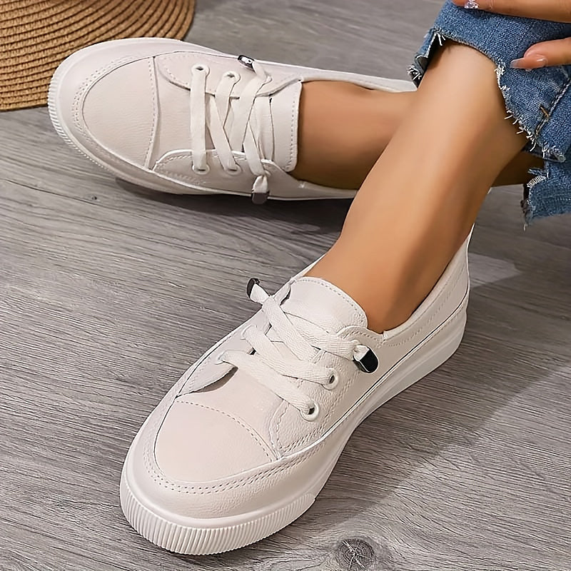 Clarissa Dunmore | White Faux Leather Lace-Up Low Top Sneakers
