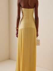 Éliane Montserrat | Sage Green Strapless Pleated Maxi Gown