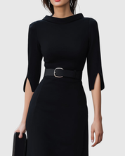 Theodora Blackwell | Classic Black Belted Midi Dress
