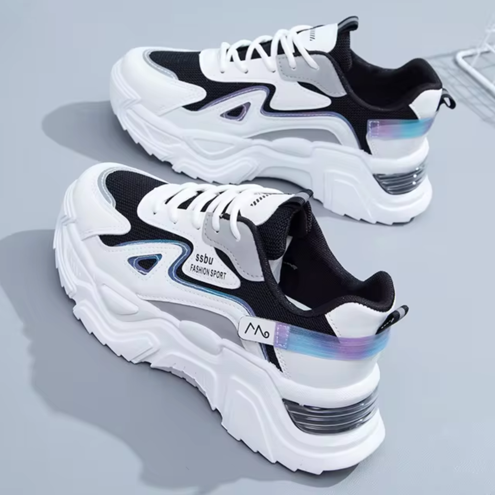 Celine Vossworth | White Holographic Chunky Platform Sneakers For Women