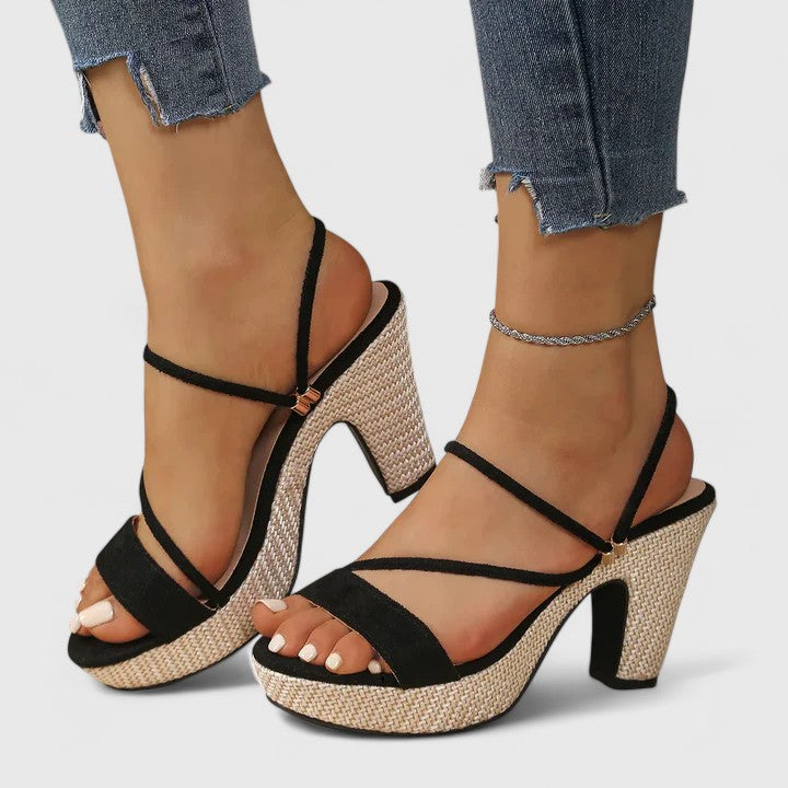 Seraphina Delvaux | Black Strappy Platform Block Heel Sandals