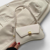 Amélie Courbet | Beige Faux Leather Shoulder Bag with Gold Clasp