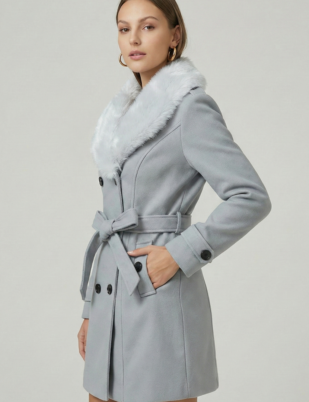 Camille Moreau | Faux Fur Collar Trench Coat For Women