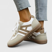 Henrietta Blackbourne | Women's Retro Colorblock Low Top Sneakers in Beige & White