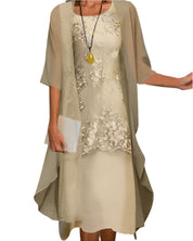 Rosalinde Vaumont | Floral Lace Layered Sheer Sleeve Midi Dress