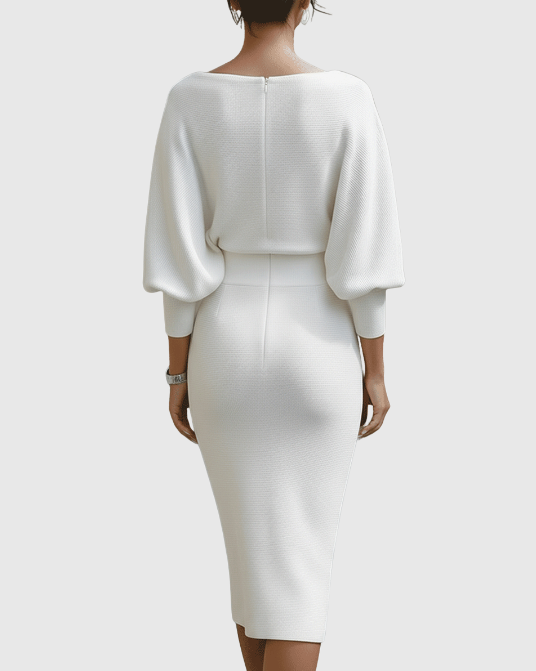 Audrina Velmonte | Black Ribbed Cowl Neck Batwing Midi Dress