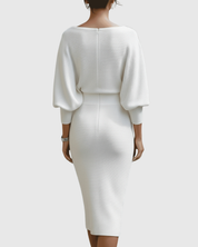Audrina Velmonte | Black Ribbed Cowl Neck Batwing Midi Dress