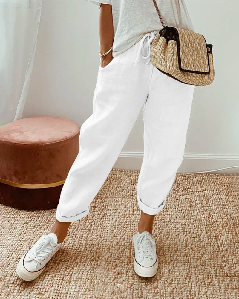 Aurelie Fontvert | Lightweight Linen-Style Drawstring Pants