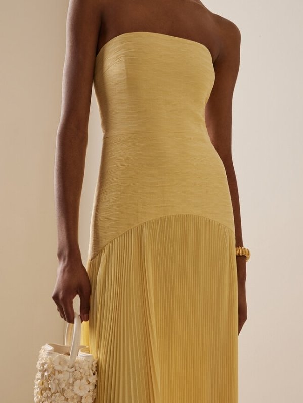 Éliane Montserrat | Sage Green Strapless Pleated Maxi Gown