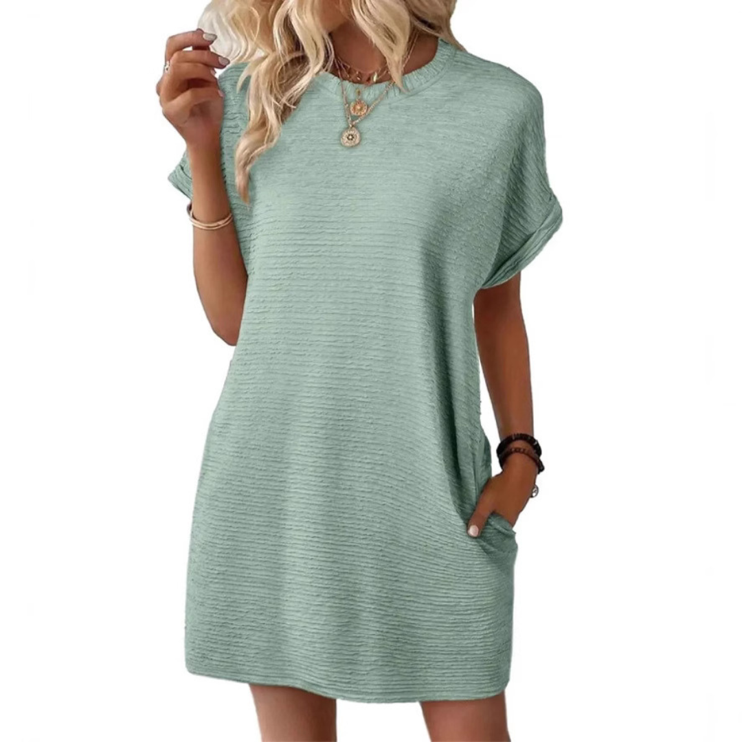 Seraphine Vauclere | Hot Pink Ribbed Crew Neck Mini T-Shirt Dress